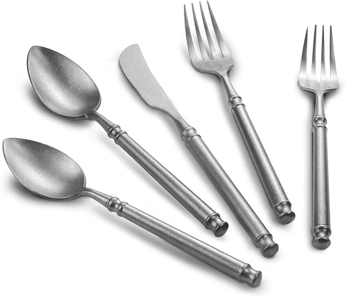 Silverware Set Vintage Style Matte Finished 20-Piece Service for 4 | 18/10 Stainless Steel Flatware Set, Hand Forged Heavy Cutlery, Home Hotel Wedding Housewarming Gift, Dishwasher Safe