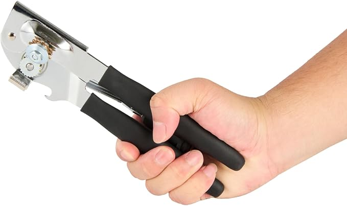 Restaurantware Stainless Steel Magnetic Manual Can Opener - 6 Pack - German Standard Black Crank Can Opener with Magnet, Ergonomic Handle, Non-Slip - Heavy-Duty Hand Can Opener, Easy Turn, Sharp Blade