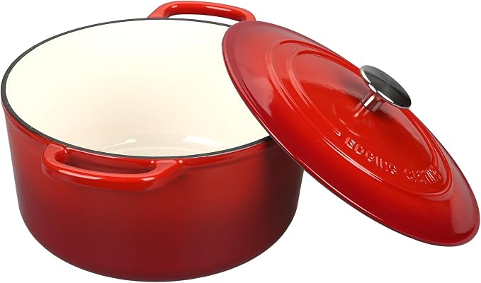 EDGING CASTING Enameled Cast Iron Dutch Oven with Sourdough Bread Baking Kit, Bread Dutch Oven with Lid, Includes Proofing Basket & Baking Tools, 5qt, Red