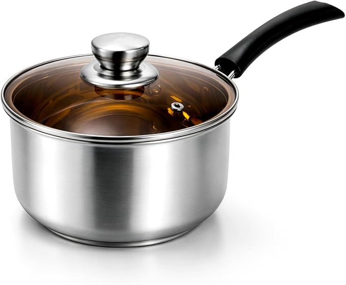 ZENFUN 2 Quart Saucepan, Stainless Steel Sauce Pan with Visible Glass Lid&Stay Cool Handle, Small Sauce Pot for Kitchen, Saucier Pan, Induction Pot for Cooking, Dishwasher Safe(PFOA PTFE PFAS Free)