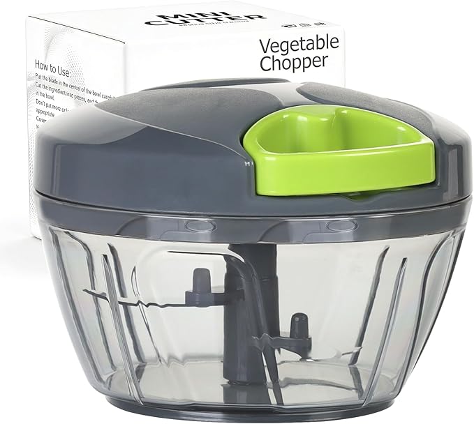 Ourokhome Manual Food Processor Vegetable Chopper, Portable Hand Pull String Garlic Mincer Onion Cutter for Veggies, Ginger, Fruits, Nuts, Herbs, etc., 500ml, Grey