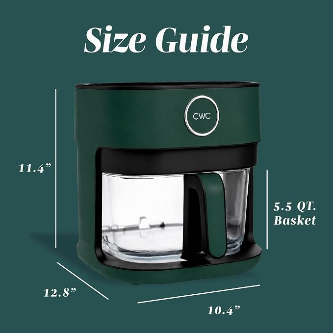 COOK WITH COLOR 1400W 5.5Qt Digital Kitchen Air Fryer with Glass Basket, 8 Presets Healthy Cooking Options, Bake, Fry, Reheat, 60-Min Timer, Adjustable Temperature Control 175°F–400°F, Sage