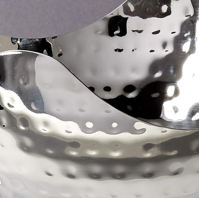 Elegance Hammered 8-Inch Stainless Steel Wave Serving Bowl, Silver, 8" x 8" x 4"