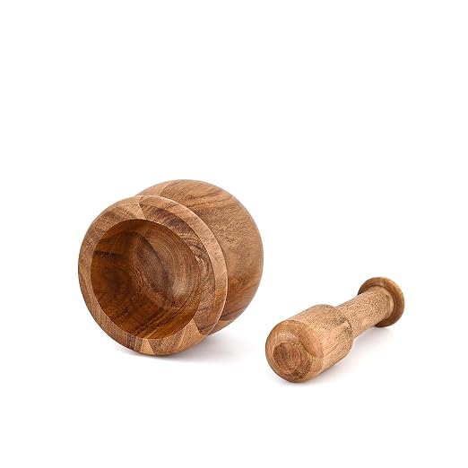 Handcrafted Acacia Wood Mortar & Pestle – Spice Grinder, Herb Crusher, Pesto & Guacamole Bowl, Compact Kitchen Tool (4 x 4 x 3 Inches)