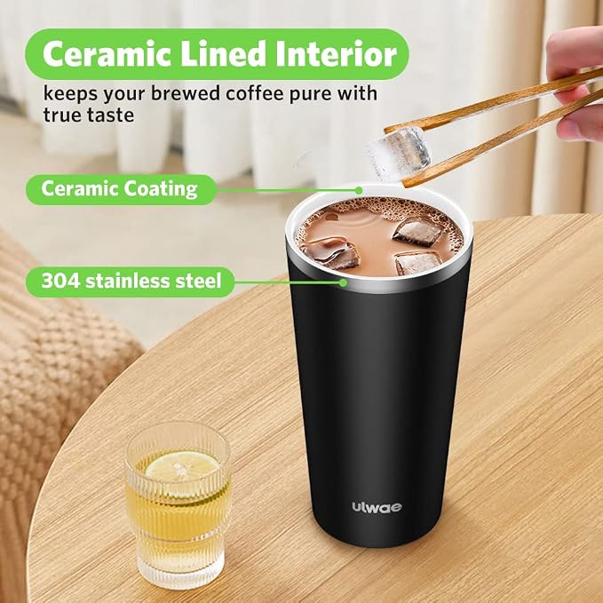 Insulated Coffee Mug with Ceramic Coating, 18oz Travel Mug with Leak-proof Lid, Vacuum Double-wall Tumbler, Stainless Steel Thermal Cup for Tea, Hot Cocoa, Cold Beverage, Ice Drinks