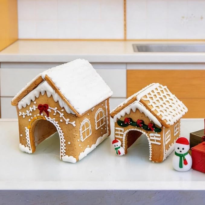MrCookie Large Gingerbread House Cookie Cutters,8pc Sturdy Stainless Steel. | Food-grade thickened stainless steel,sturdy for Christmas baking. 2 Gingerbread house sizes,PET box &Recipe Instruction.