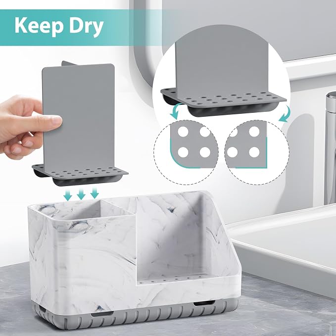 Toothbrush Holders for Bathroom Countertop Organizers (Grey Marble Grain) | Easy To Clean, Drainage, Non-Slip, Detachable Kids Electric Toothbrush Organizers for Bathroom Organizers and Storage