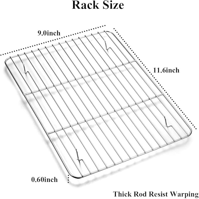 Wildone Baking Sheet with Rack Set [2 Sheets + 2 Racks], Stainless Steel Cookie Pan baking Tray with Cooling Rack, Size 12 x 10 x 1 Inch, Non Toxic & Heavy Duty & Easy Clean