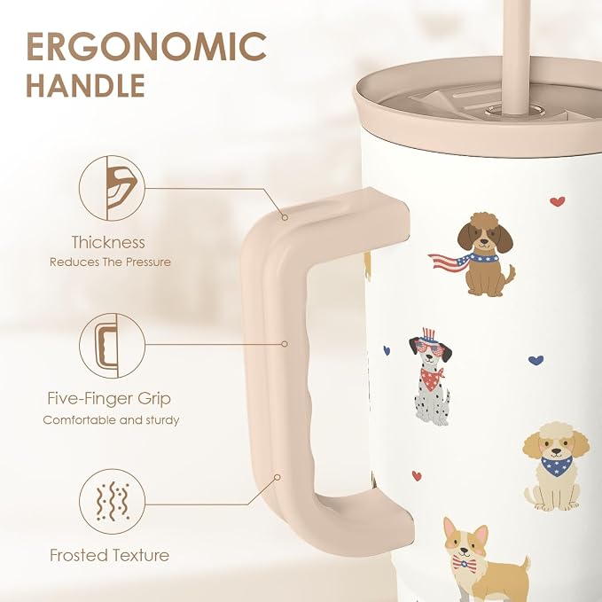 SANDJEST Dogs 40oz Tumbler with Handle and Straw, Insulated Stainless Steel Travel Coffee Mug for Women Girls Dog Lovers Dog Mom, Gift Idea for Birthday Christmas Mothers Day