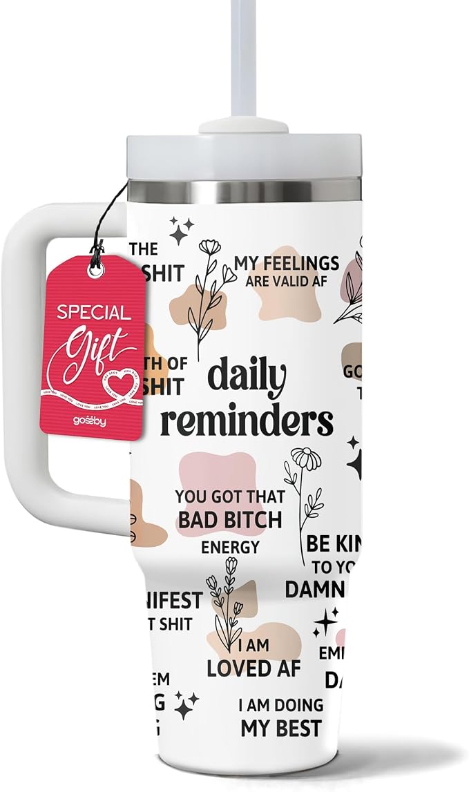 Gossby Inspirational Tumbler For Women, 30oz Stainless Steel With Handle | Daily Affirmations For Women, Inspirational Cup, Motivational Mental Health Gift, Birthday Gifts For Friends, Nurse, Coworker
