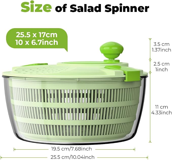 Salad Spinner 4.4 QT Lettuce Spinner with Bowl and Mesh Basket | Compact Space-saver, Fruit and Vegetable Washer for Washing, Spinning, and Draining