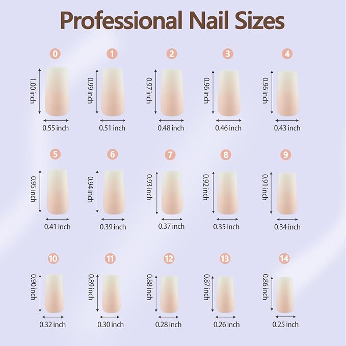 Misssix White Ombre Press on Nails, 150Pcs Long Square Gel Fake Nails | Gradient No Need to File Tips Pre-lasting, Fake Nails for Nail Art DIY 15 Sizes