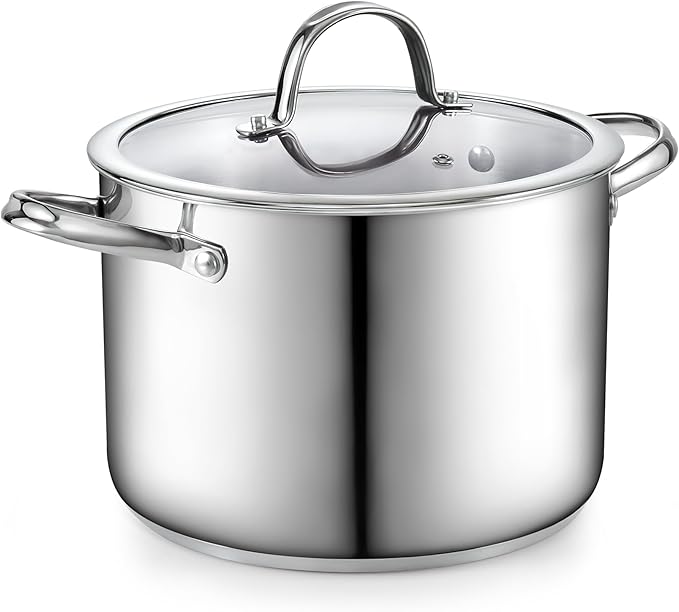 Cooks Standard Classic 8-Quart Stainless Steel Dutch Oven Casserole with Glass Lid, Large Dutch Oven Casserole for Soup, Stew, Chili & Pasta, Compatible with All Stovetops