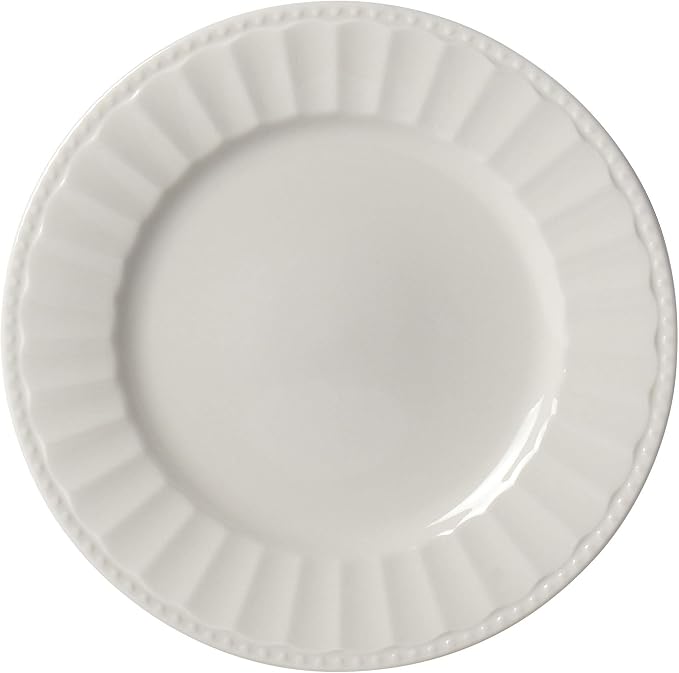 Tabletops Gallery Embossed Bone White Porcelain Round Dinnerware Collection- Chip Resistant Scratch Resistant, Mosaico 12 Piece Dinnerware Set (Dinner Plate, Salad Plate, Cereal Bowl)
