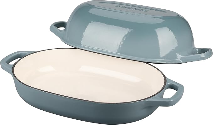 EDGING CASTING Enameled Cast Iron Oval Dutch Oven Pot with Lid, Dutch Oven for Sourdough Bread Baking, Bread Oven, Bread Dutch Oven, Oval Bread Pan, 7qt, Seasalt