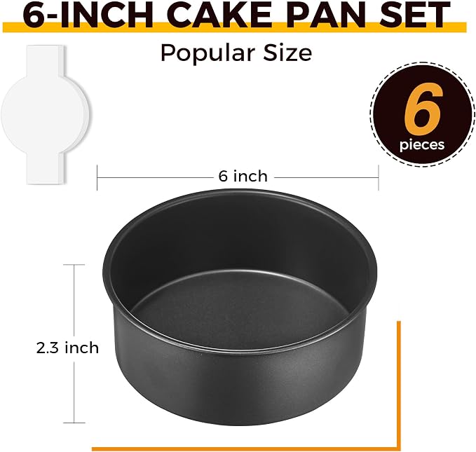 6 Inch Cake Pans for Baking, Round Small Layer Cake Pan Set with 120 Pieces Parchment Paper, Nonstick Circle Cheesecake Tin, 4 Pieces, Heavy Duty - Grey