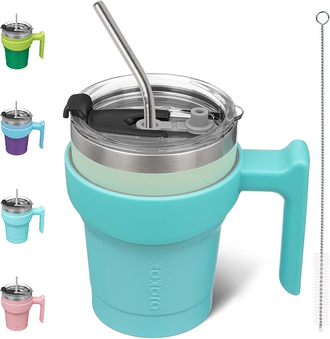 BJPKPK 10 oz Mini Tumbler with Lid, Straw & Handle, Insulated Steel Cup | Small, Spill Proof, Leak Proof, Thermal, Double Wall Vacuum, Sweatproof, Dishwasher Safe, BPA Free, Mint