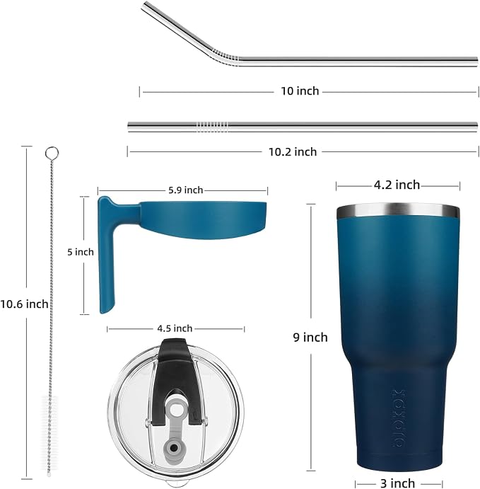BJPKPK 40 oz Tumbler with Handle & Straw, Insulated Stainless Steel Mug | Double Wall Vacuum, Keeps Hot/Cold, Thermal Cup, BPA Free, Dishwasher Safe, Cupholder Fit, Coffee & Travel, Indigo Black