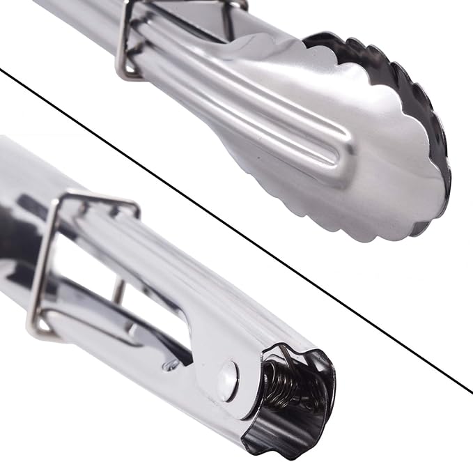 HINMAY 7-Inch Small Stainless Steel Serving Tongs, Set of 3 (Silver) | 7-Inch Mini Metal Salad Tongs