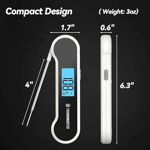 0.5 Sec Instant Read Meat Thermometer Digital with ±0.5℉ Precision, White | Food Thermometer for Cooking Kitchen Gadgets, Oven Grill Candy BBQ Essentials Accessories, Gifts for Him Dad Men Birthday
