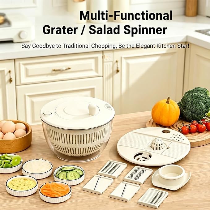 3 In 1 Salad Spinner Slicer Chopper, 2026 Upgraded Small Salad Spinner 5 Blades Slicing And Pureeing Vegetables Wash Bowl Kitchen Gadgets For Efficient Salad Preparation Food Washing (White) | Blue