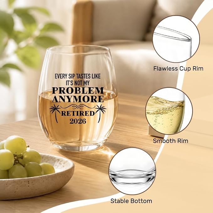 Retired 2026 Wine Glass for Women Men, Funny Retirement Stemless Wine Glass, 2026 Retirement Party Decoration, Farewell Gifts for Coworker Boss Grandpa Mentor