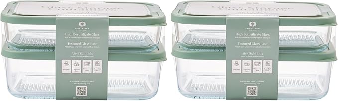 Glass Food Storage Containers with Lids — 8 Piece — 57.5 oz & 40.57 oz Glass with BPA-Free Leakproof Stackable Lids — Microwave, Oven & Dishwasher Safe — Ideal for Meal Prep & More - Soft Sage
