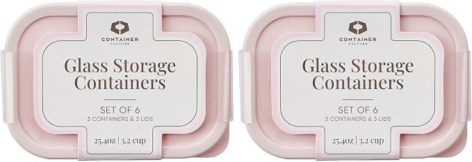 Glass Food Storage Containers with Lids — 12 Piece — 24.4 oz Glass with BPA-Free Leakproof Stackable Lids — Microwave, Oven & Dishwasher Safe — Ideal for Meal Prep & More - Berry Blush