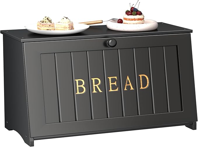 Vintage Bread Box for Kitchen Countertop, Retro Design Bread Storage Container, Farmhouse Wooden Counter Breadbox, Small Bamboo Bread Bin Holder for Homemade Bread