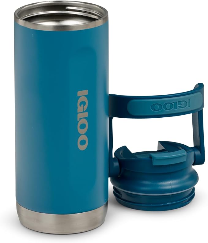Igloo, 16 oz FlipNSip Tumbler, Reusable Travel Mug, Stainless Steel Insulated Hydration Cup for Hot & Cold Beverages, Blue