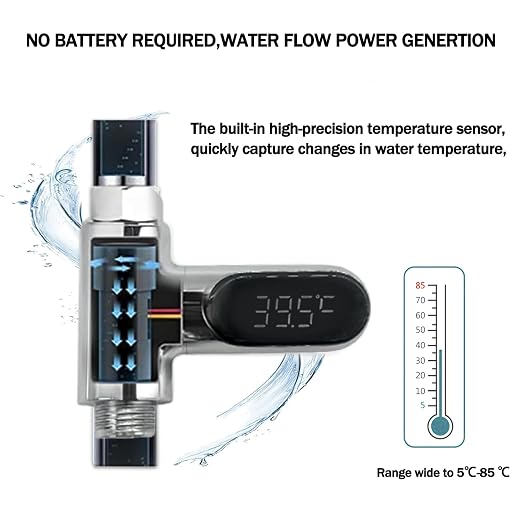 Shower Temperature Instant-Read Thermometer Display Shower Timer 360°Rotating Screen Led Water New Type Digital Gauge for Baby Kids Home Bathroom Kitchen