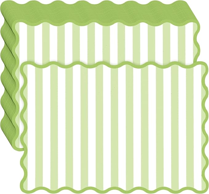 100 Pcs Green Stripe Paper Placemats 14 x 10 Inch Scalloped Checkered Place Mats Disposable Paper Kitchen Place Mats for Spring Party Home Dining Table Decor Wedding Bridal Shower