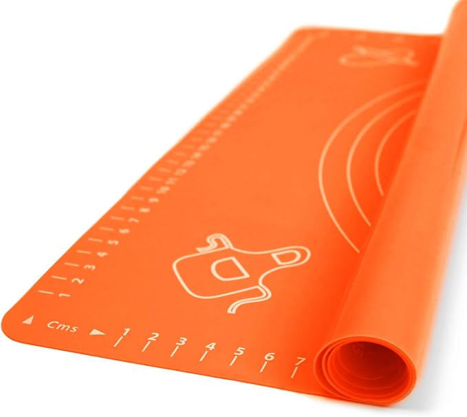 Silicone Baking Mat for Rolling Pastry Dough with Measurements, 25.6 x 17.7 BPA Free Non stick and Non Slip Orange Table Sheet Baking Supplies for Bake Pizza Cake
