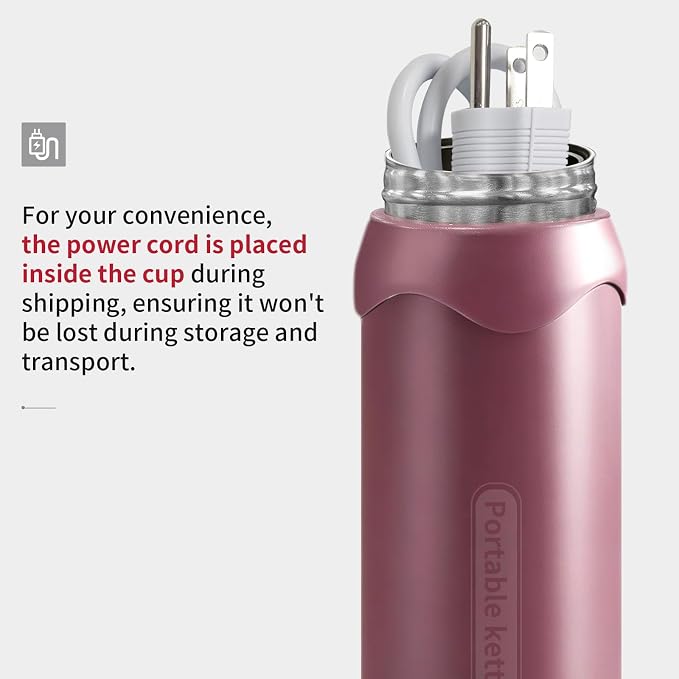 Travel Electric Kettle, Insulated Water Bottle with 4 Temp, Black Cherry | 316 Stainless Steel Liner, 400ml, Auto Shut-Off & Leak-proof, Mini Travel Essentials Portable Office Gifts for Tea Lovers
