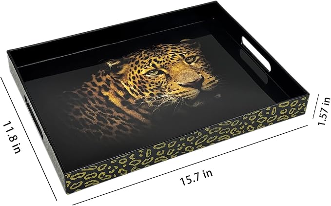 Serving Tray with Handles, 15.7 * 11.8 inches, Plastic Ottoman Tray with Exquisite Paintings, Trays for Coffee Table