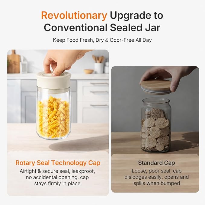2-Pack 27oz Glass Storage Jars with Airtight Twist-Seal Lids | Easy Open/Clean, Clear Borosilicate Pantry Jar, Wide Mouth Coffee Storage Container for Coffee Bean, Sugar, Snacks, Pasta