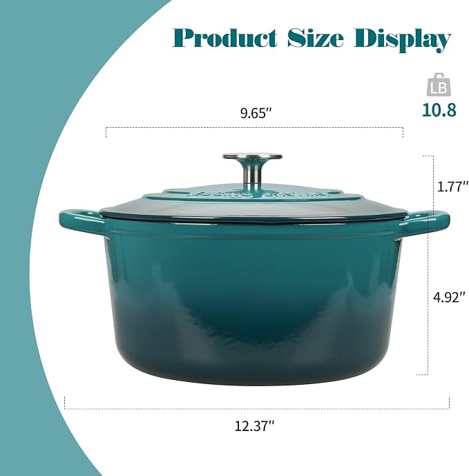 EDGING CASTING Enameled Cast Iron Dutch Oven with Sourdough Bread Baking Kit, Bread Dutch Oven with Lid, Includes Proofing Basket & Baking Tools, 5qt, Darkcyan