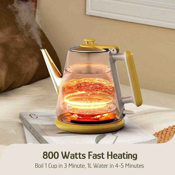 Hazel Quinn X Eduardo Recif Electric Kettle 1L/34oz Small Tea Kettle Floral | 800W Fast Boil, 304 Stainless Steel Interior, Double-Wall Cool Touch, Gooseneck Spout, Auto Shut-Off, BPA-Free Cordless, Home