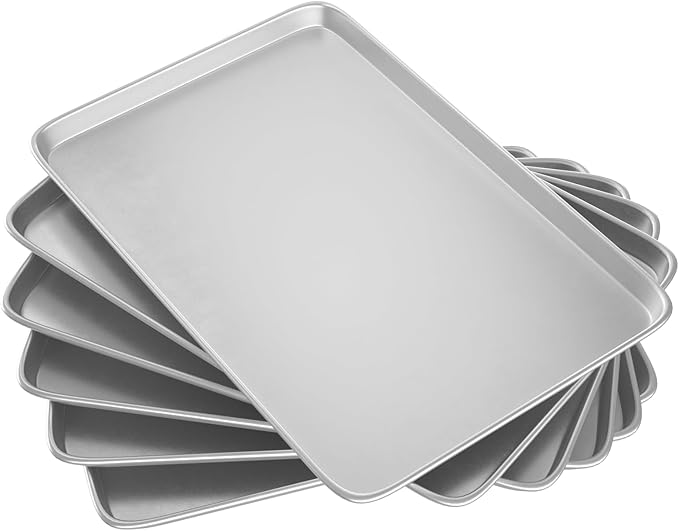 16× 24 Inch Cookie Sheet Pans Set of 6-Baking Tray Jelly Roll Pan Set Commercial Grade Aluminum Coated Statinless Steel Bun Pan for Oven,Freezer,Bakery Hotel Restaurant