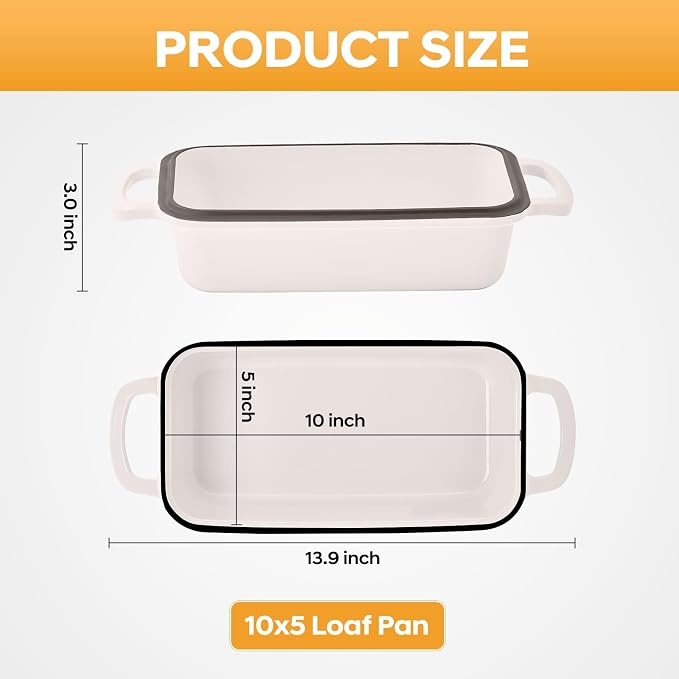Cast Iron Loaf Pan with Lid 10x5 Inch Enameled Bread Loaf Pan for Sourdough, 2 Piece Set, Cream