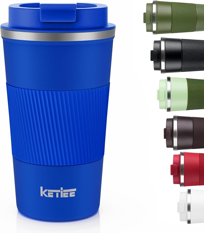 KETIEE Travel Coffee Mug 12oz: Insulated Travel Mug with Leakproof Lid, Reusable Coffee Cups with Seal Lid, Vacuum Stainless Steel Tumbler to Go for Hot/Ice Drinks (Blue) | Reusable Coffee Cups with Seal Lid, Vacuum Stainless Steel Tumbler to Go for Ho...