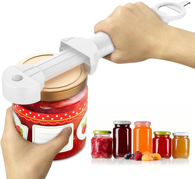 Jar Opener Bottle Opener for Seniors with Arthritis, Multi Retractable Magnetic Can Opener, Jar Grippers for Opening Jars, Kitchen Gadgets for Weak Hands and Senior Arthritis (White)