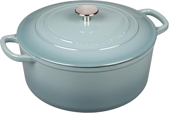 EDGING CASTING Enameled Dutch Ovens Cast Iron Dutch Oven Pot with Lid for Bread Baking, Cook, Dual Handle, 5.5 Quart, Seasalt