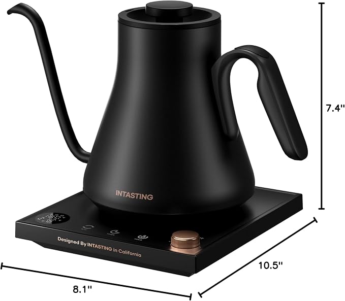 INTASTING Gooseneck Electric Kettle with 1℉ Temperature Control, 0.9 Liter | Fast Heating, Stainless Steel Interior, for Pour Over Coffee, Tea & Boiling Water, Keep Warm, Auto Shut-Off, 1200W, Black