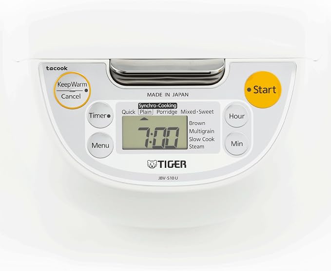 TIGER JBV-S10U 5.5-Cup (Uncooked) Micom Rice Cooker and Warmer with Tacook Food Steamer Cooking Tray Technology, White