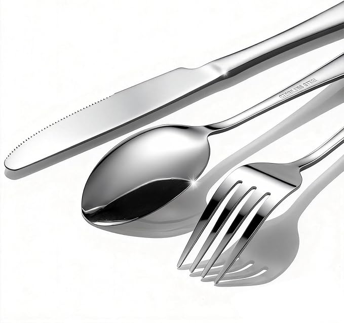 24-Piece Silverware Set for 8 - Stainless Steel Flatware Cutlery Set Service for 8, Mirror Polished Flatware Set Include Forks Spoons Knives for Home, Wedding, Restaurant, Dishwasher Safe