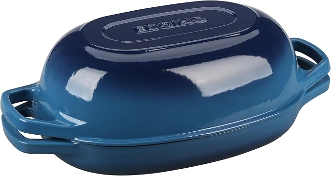 EDGING CASTING Enameled Cast Iron Oval Dutch Oven Pot with Lid, Dutch Oven for Sourdough Bread Baking, Bread Oven, Bread Dutch Oven, Oval Bread Pan, 5qt, Lake Blue