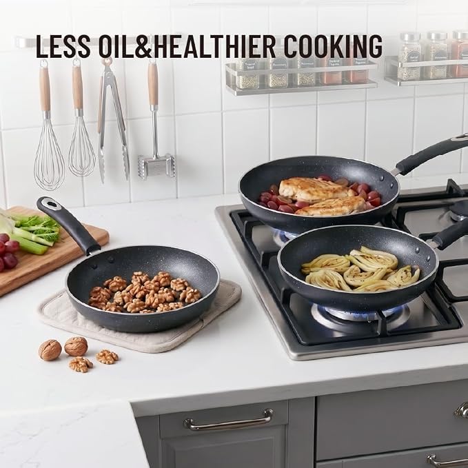 Nonstick Frying Pan Set-3-Pieces Skillet Set Induction Compatible,8 Inch,9.5 Inch and 11 Inch Omelette Pan with Bakelite Handles