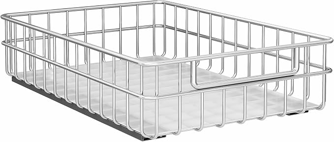 Pull out Cabinet Organizer, Stainless Steel 1-Pack (13.8"W x 21"D) Full-Extension Slide out Drawer, Adhesive Roll out Can Spice Storage Basket Shelf Rack for Pantry, Kitchen, Bathroom, Home Closet