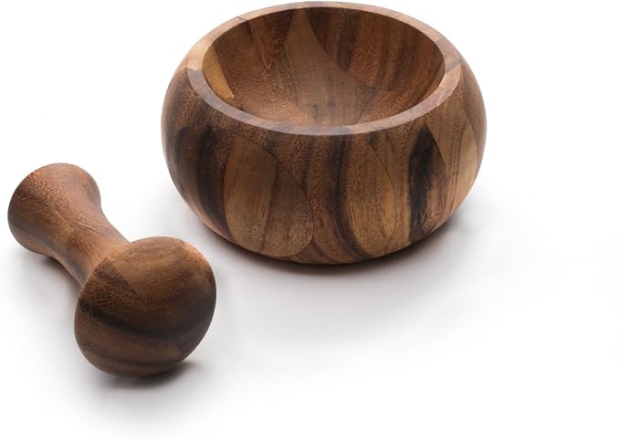 Ironwood Gourmet Olmec Mortar and Pestle, Acacia Wood | Easily Grind Spices & Herbs | Add Flavor To Your Meals | Beautiful Acacia Wood Pestle & Mortar | Cooking Mortar & Pestle Set